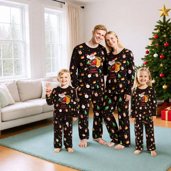Weihnachts-Familien-Schlafanzug-Set, Langarm, Rundhalsausschnitt