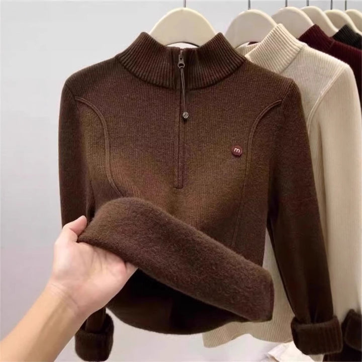Damen-Strickpullover mit Stehkragen und Reißverschluss