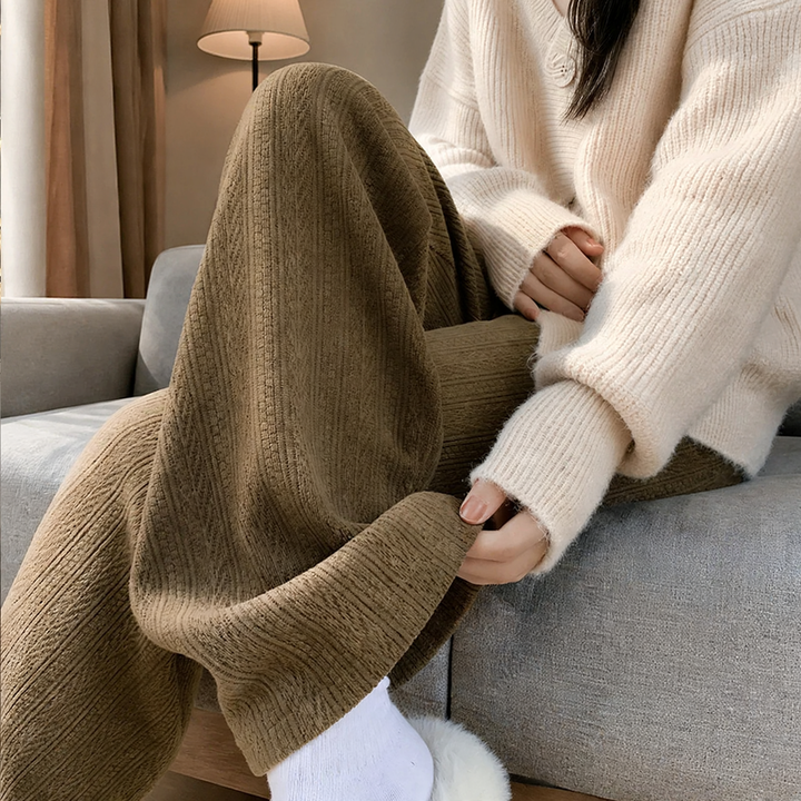 Damen-Cordhose, gerade geschnitten, hohe Taille, Freizeit