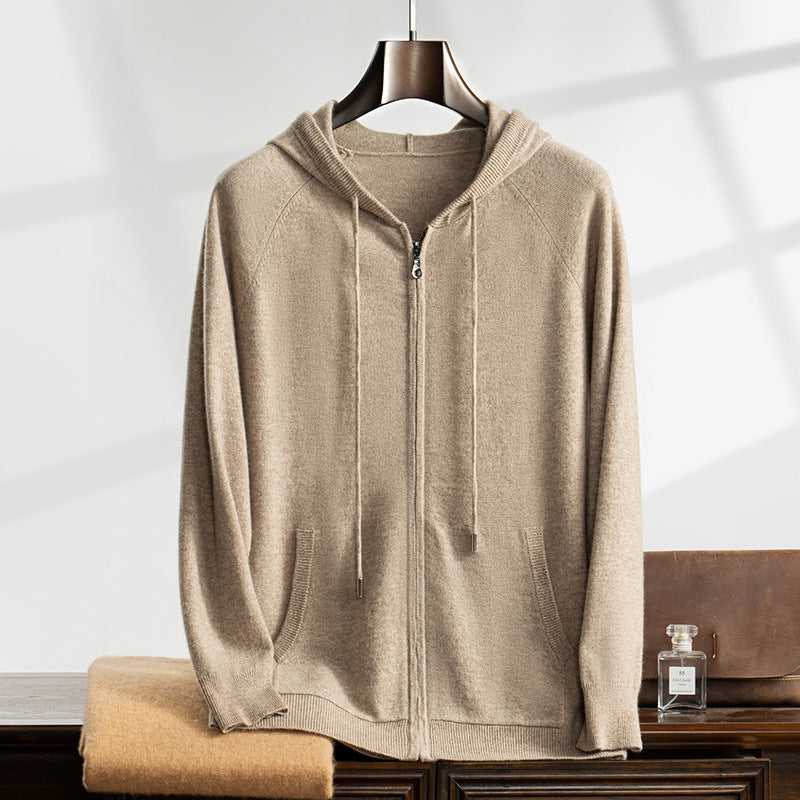 Herren-Kaschmir-Strickjacke mit Kapuze