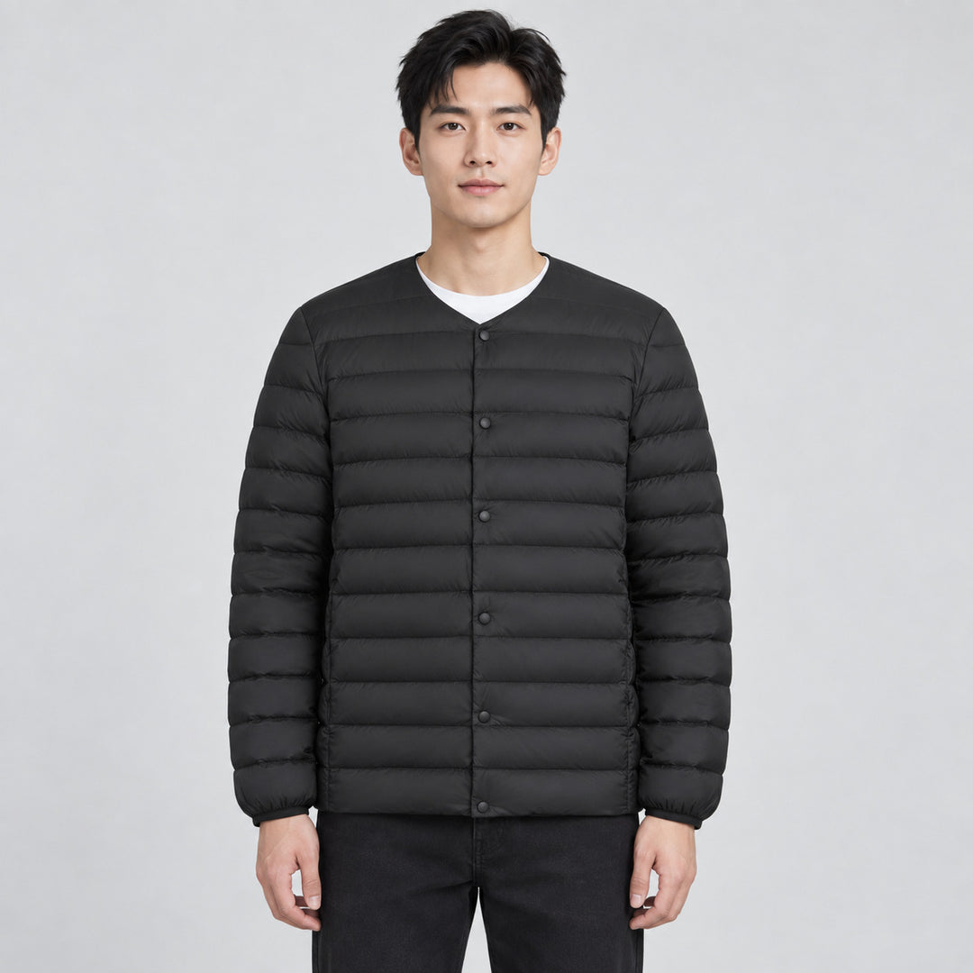 Leichte Herren-Daunenjacke, V-Ausschnitt oder Rundhals