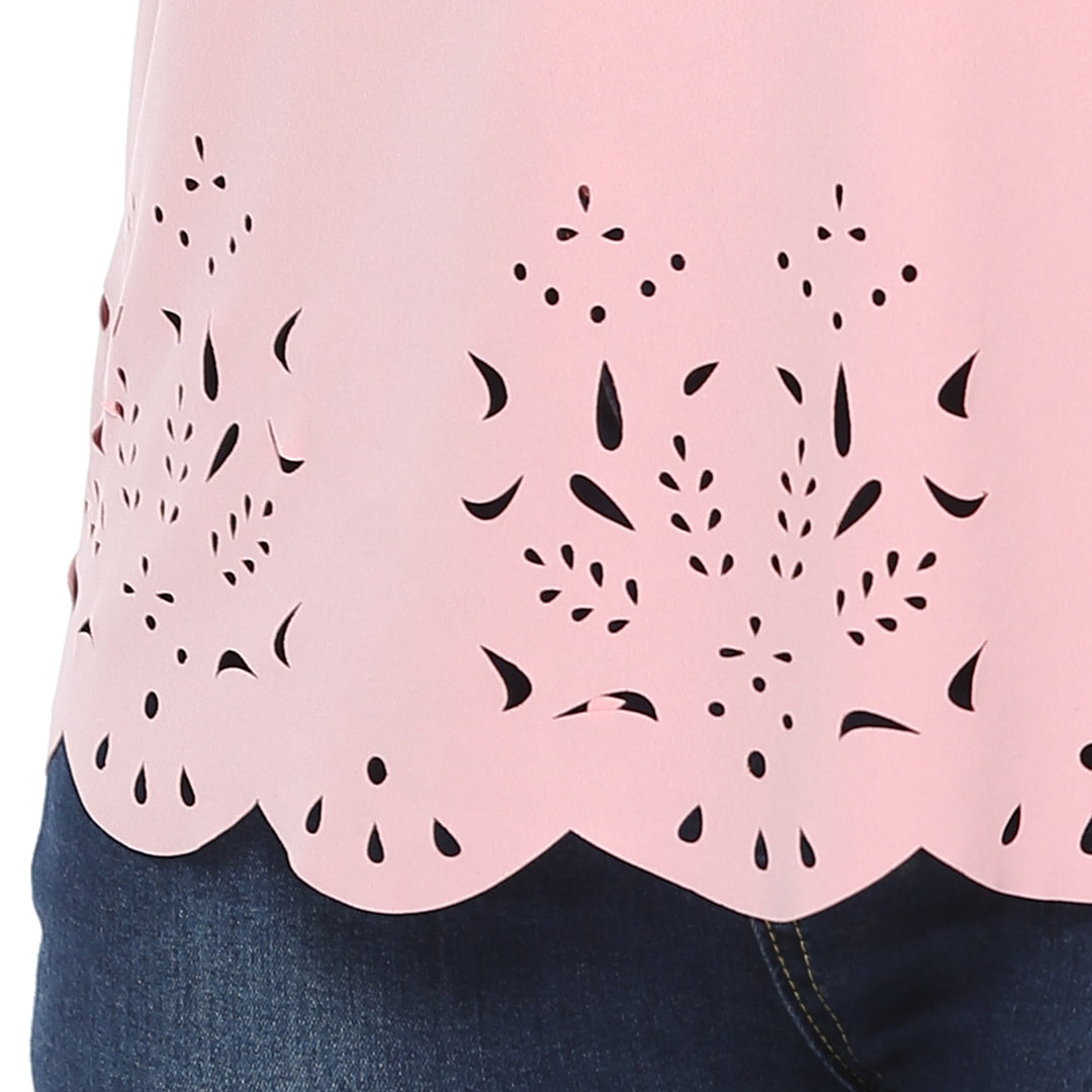 Damen modisches T-Shirt mit filigranem Lochmuster Drune