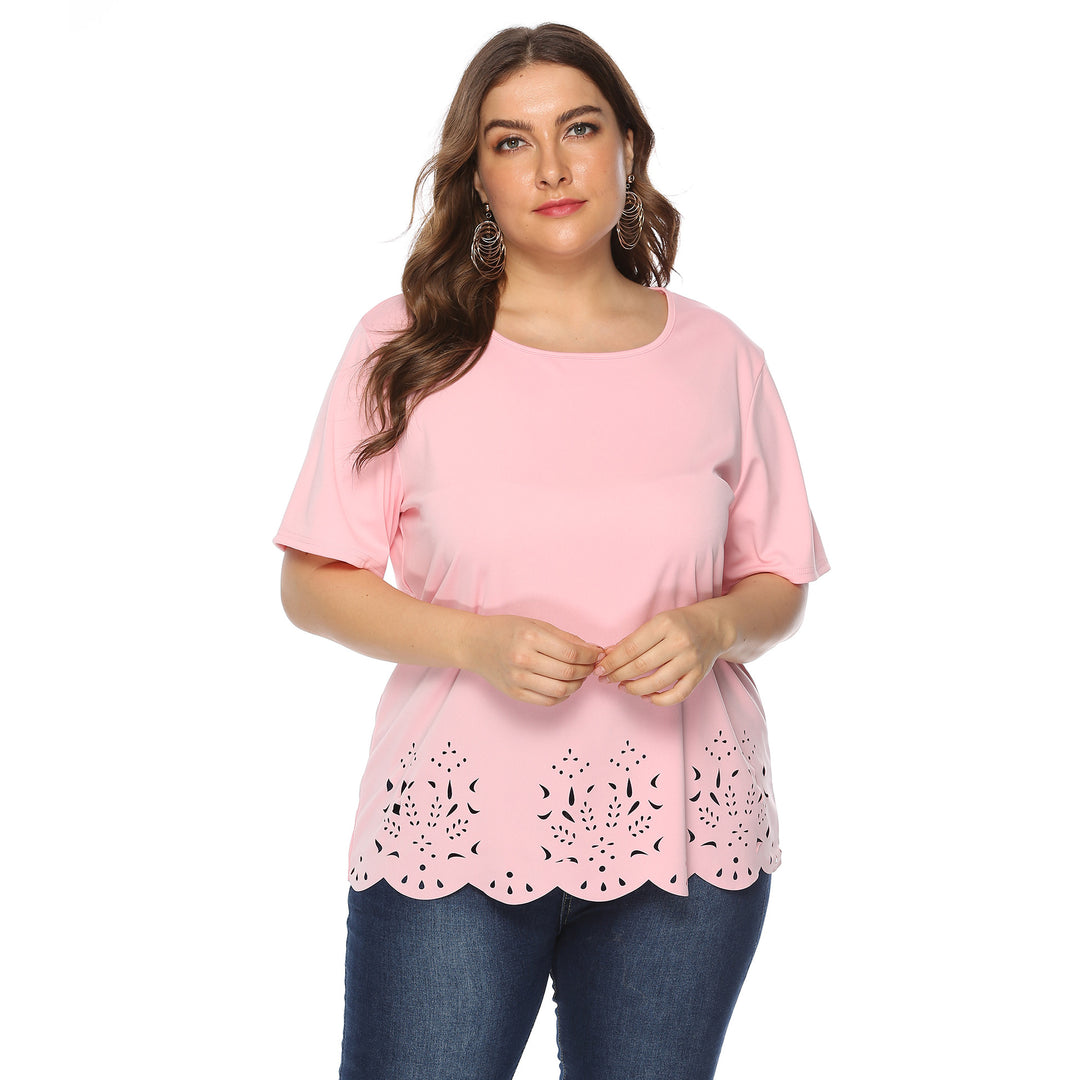 Damen modisches T-Shirt mit filigranem Lochmuster Drune