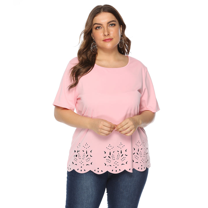 Damen modisches T-Shirt mit filigranem Lochmuster Drune