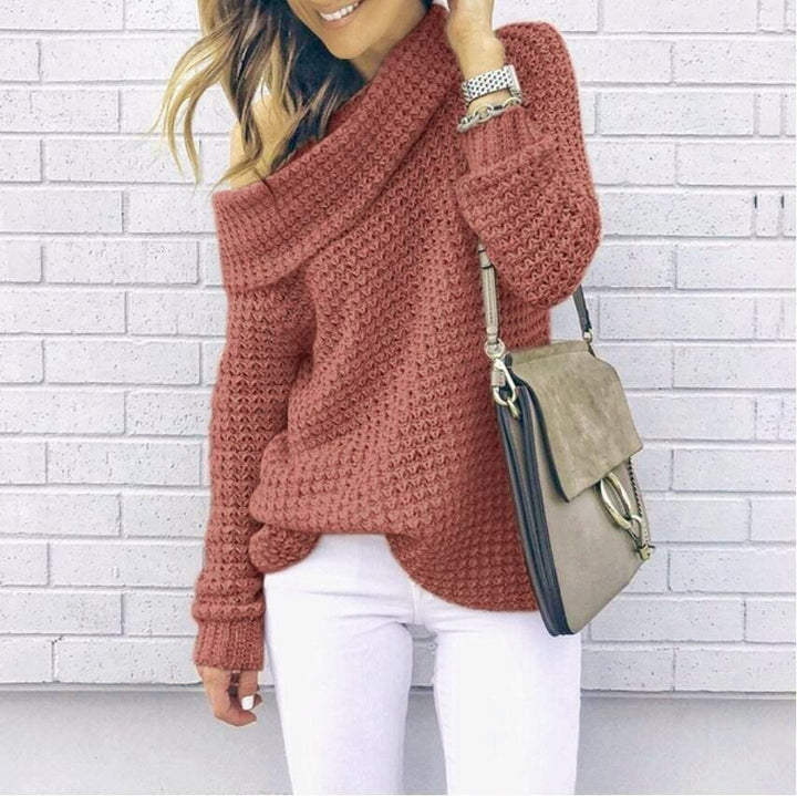 Damen Strickpullover mit schulterfreiem Design und strukturiertem Muster Drune