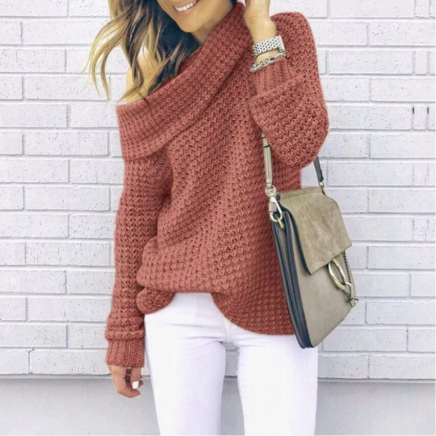Damen Strickpullover mit schulterfreiem Design und strukturierter Textur Drune
