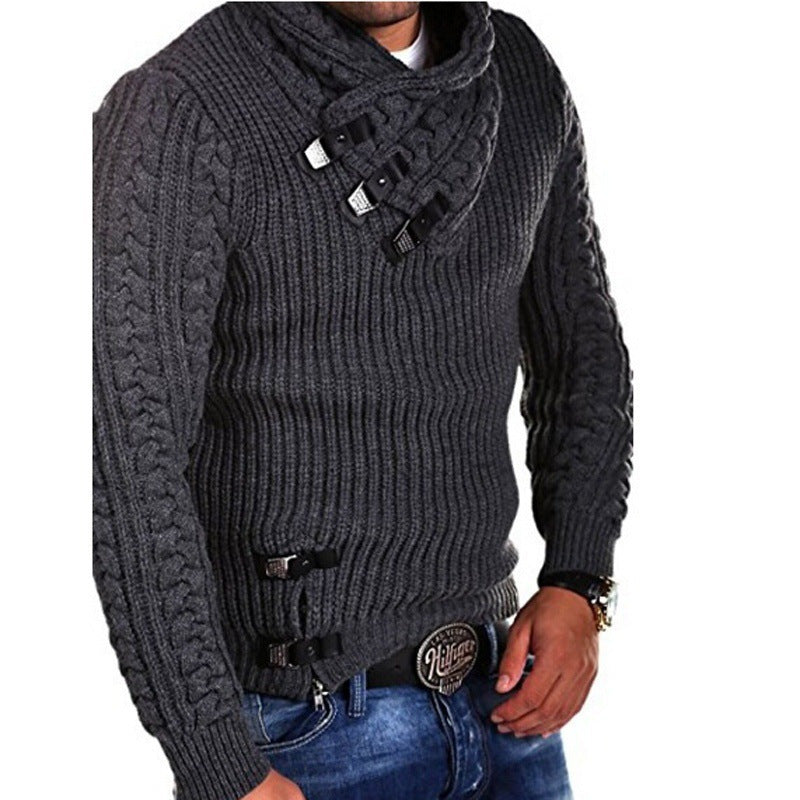 Herren Strickpullover mit innovativem Schalkragen und exklusiven Knopfdetails Drune
