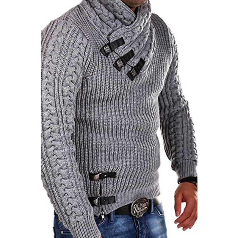 Herren Strickpullover mit innovativem Schalkragen und exklusiven Knopfdetails Drune