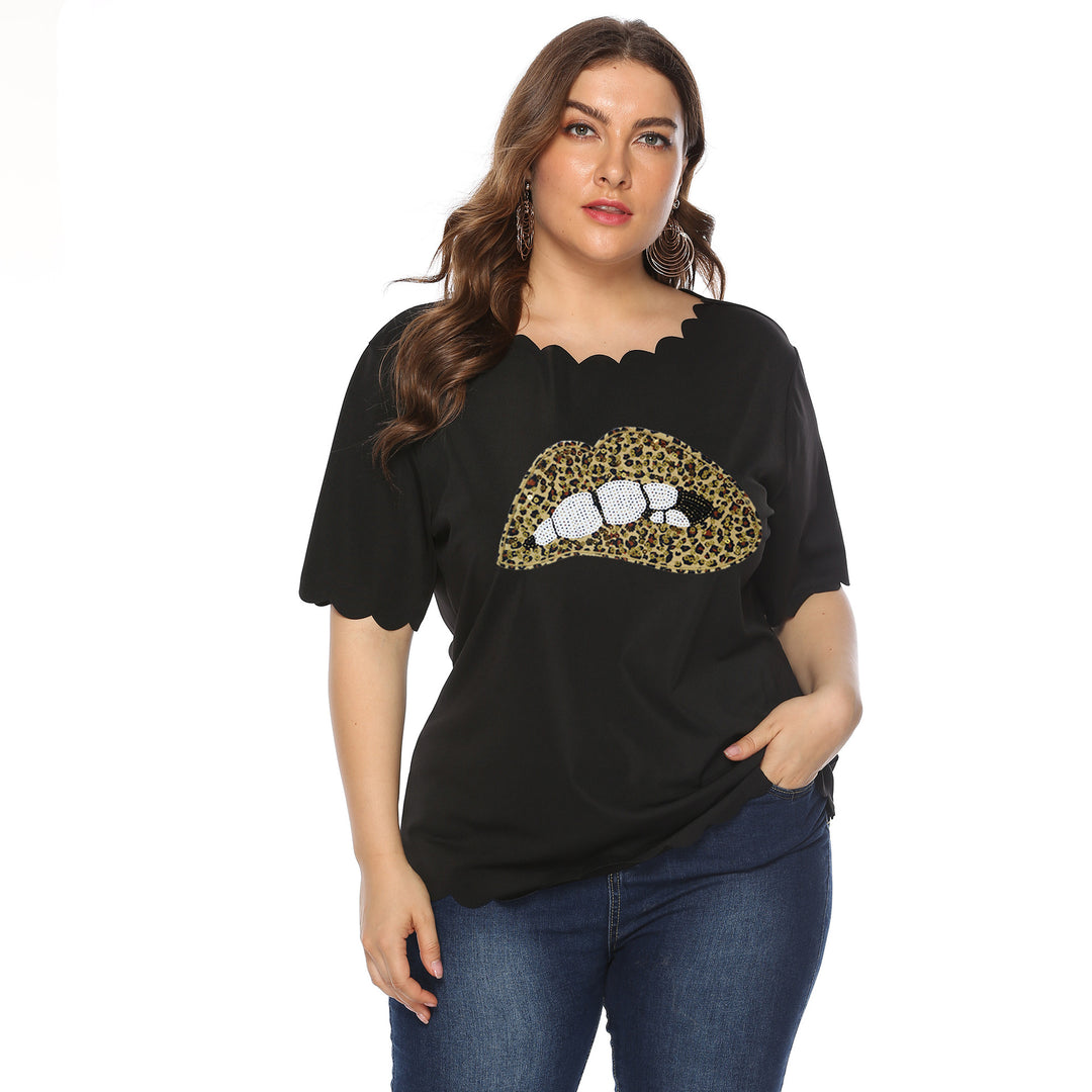 Damen T-Shirt mit Leopardenmuster und Glitzerstein-Details Drune