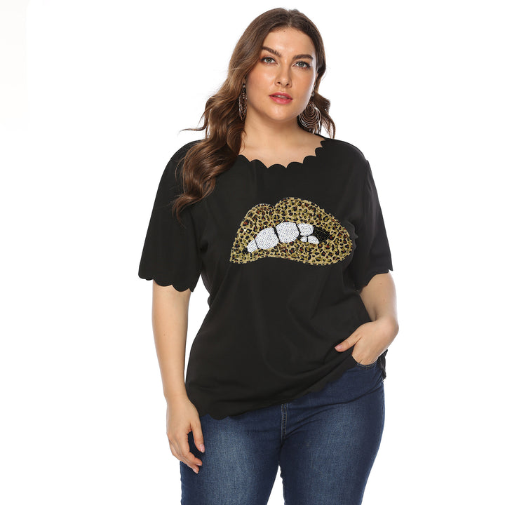 Damen T-Shirt mit Leopardenmuster und Glitzerstein-Details Drune