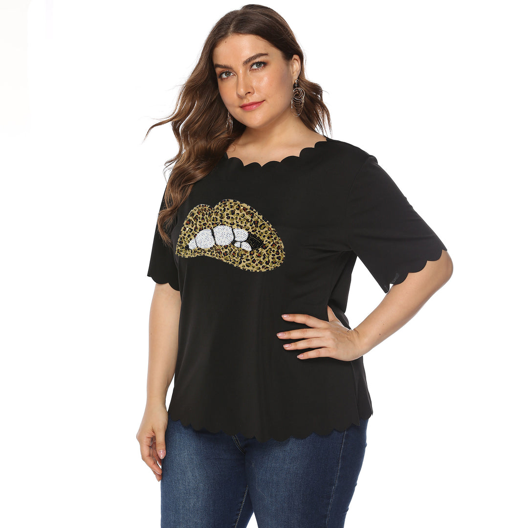 Damen T-Shirt mit Leopardenmuster und Glitzerstein-Details Drune