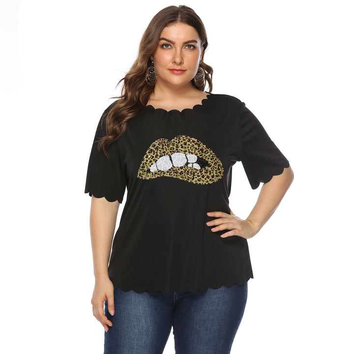 Damen T-Shirt mit Leopardenmuster und Glitzerstein-Details Drune
