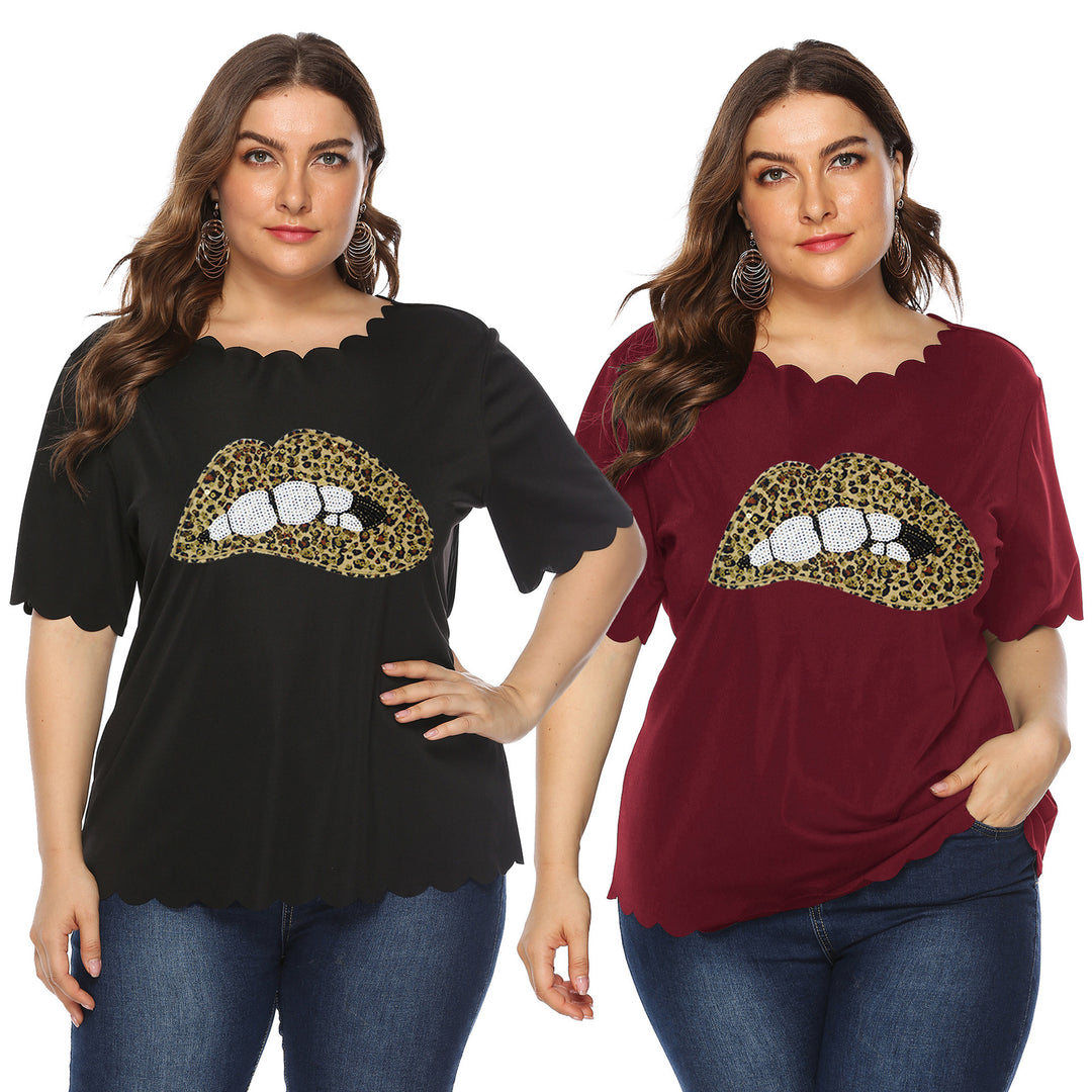 Damen T-Shirt mit Leopardenmuster und Glitzerstein-Details Drune