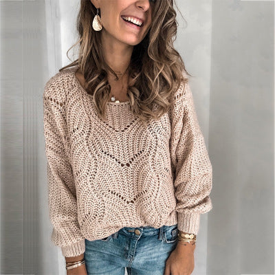 Damen Oversize Ajour-Grobstrickpullover mit U-Boot-Ausschnitt und Zopfmuster Drune