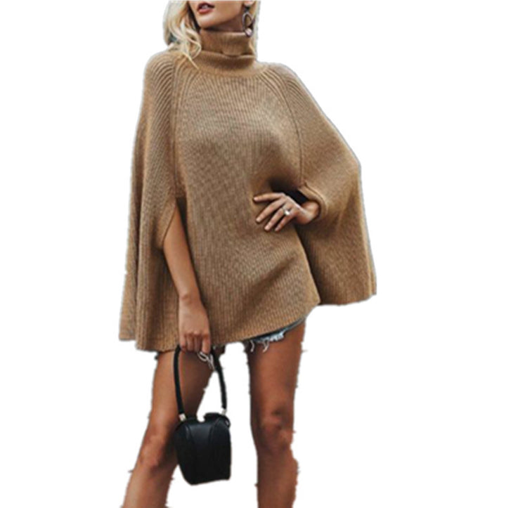 Damen Strickponcho mit dekorativem Rollkragen und eleganter Struktur Drune