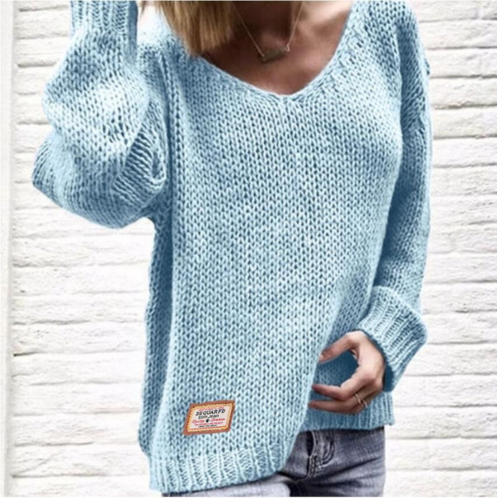 Damen Grobstrickpullover mit lässigem V-Ausschnitt und oversized Ärmeln Drune