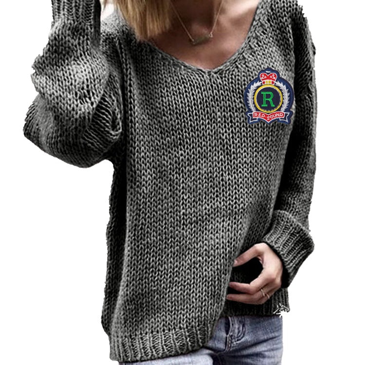 Damen Grobstrickpullover mit lässigem V-Ausschnitt und oversized Ärmeln Drune