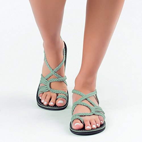 Damen nan Makramee-Riemchen-Sandalette mit Zehensteg und flexibler rutschfester Sohle Drune