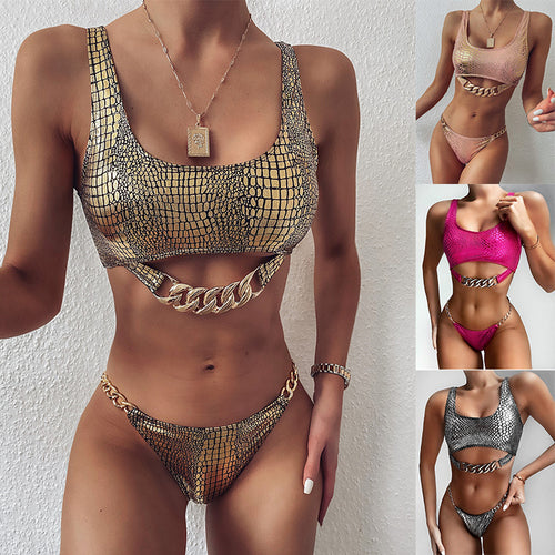 Damen Bikini-Set mit schickem Schlangenmuster und Ketten-Detail Drune