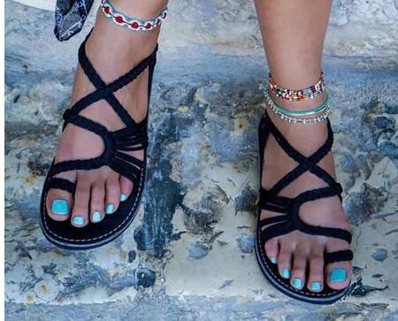 Damen nan Makramee-Riemchen-Sandalette mit Zehensteg und flexibler rutschfester Sohle Drune