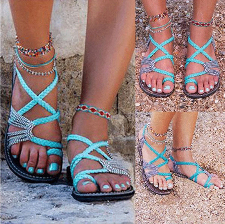 Damen nan Makramee-Riemchen-Sandalette mit Zehensteg und flexibler rutschfester Sohle Drune