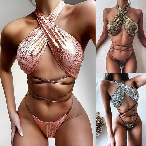 Damen Snakeskin Bikini Set Drune