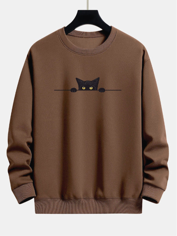 Drune | Relax Fit Sweatshirt Mit Schwarzem Katzenprint
