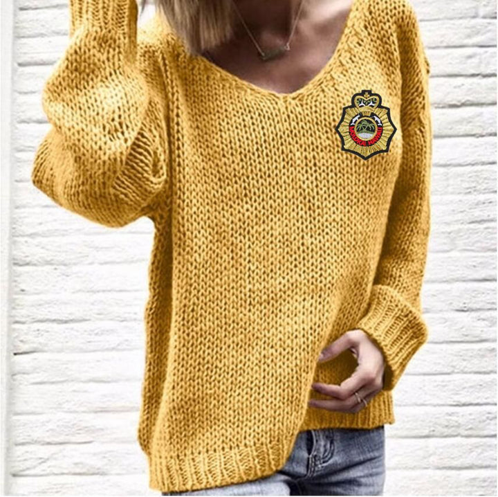 Damen lässiger Strickpullover mit tiefem V-Ausschnitt und seitlichen Schlitzen Drune