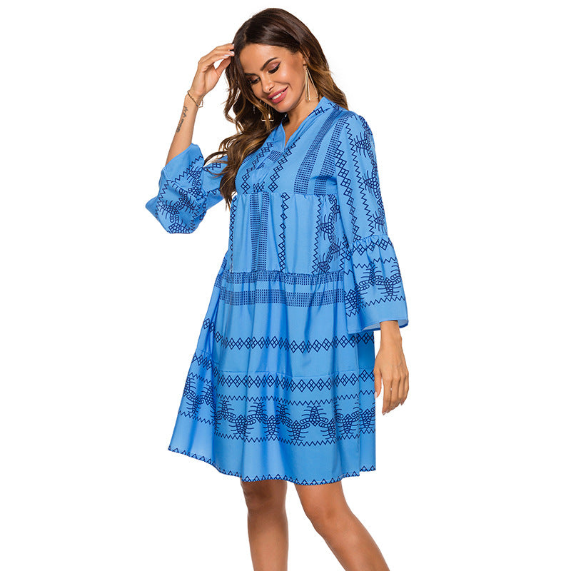 Damen lässiges, geblümtes Kurzarmkleid Drune