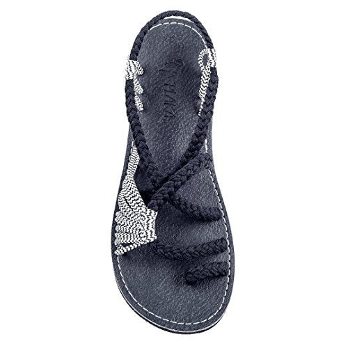 Damen nan Makramee-Riemchen-Sandalette mit Zehensteg und flexibler rutschfester Sohle Drune