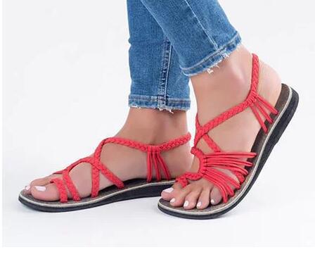 Damen nan Makramee-Riemchen-Sandalette mit Zehensteg und flexibler rutschfester Sohle Drune
