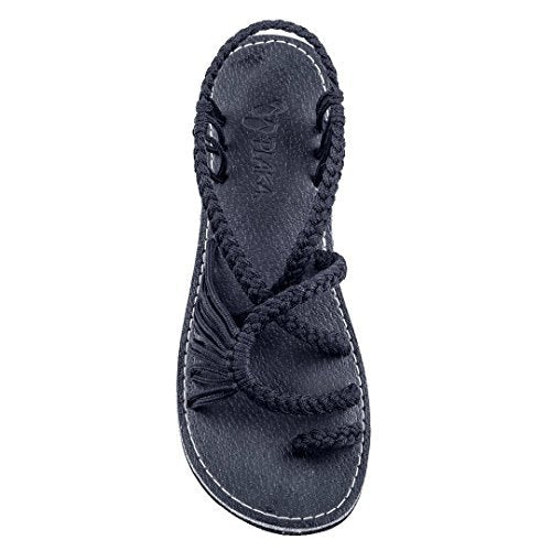 Damen nan Makramee-Riemchen-Sandalette mit Zehensteg und flexibler rutschfester Sohle Drune