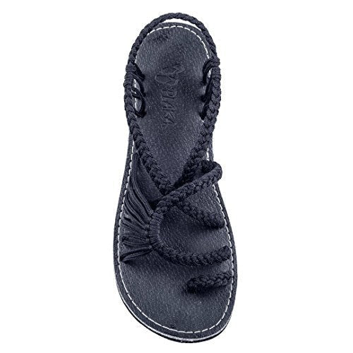 Damen nan Makramee-Riemchen-Sandalette mit Zehensteg und flexibler rutschfester Sohle Drune