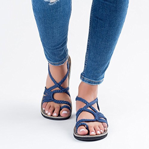 Damen nan Makramee-Riemchen-Sandalette mit Zehensteg und flexibler rutschfester Sohle Drune