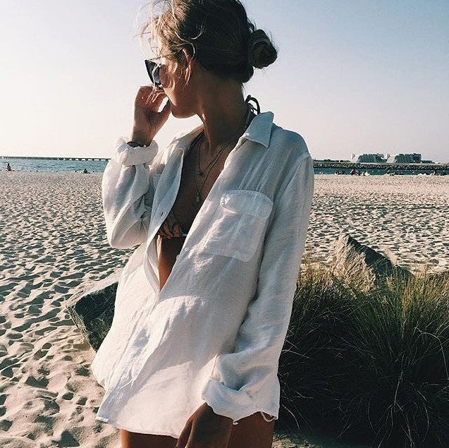 Damen Strandbluse aus leichtem Baumwollmix mit feinen Knopfdetails Drune