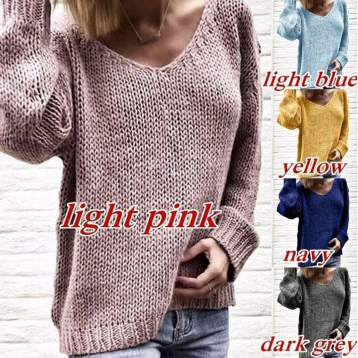Damen lässiger Strickpullover mit tiefem V-Ausschnitt und seitlichen Schlitzen Drune