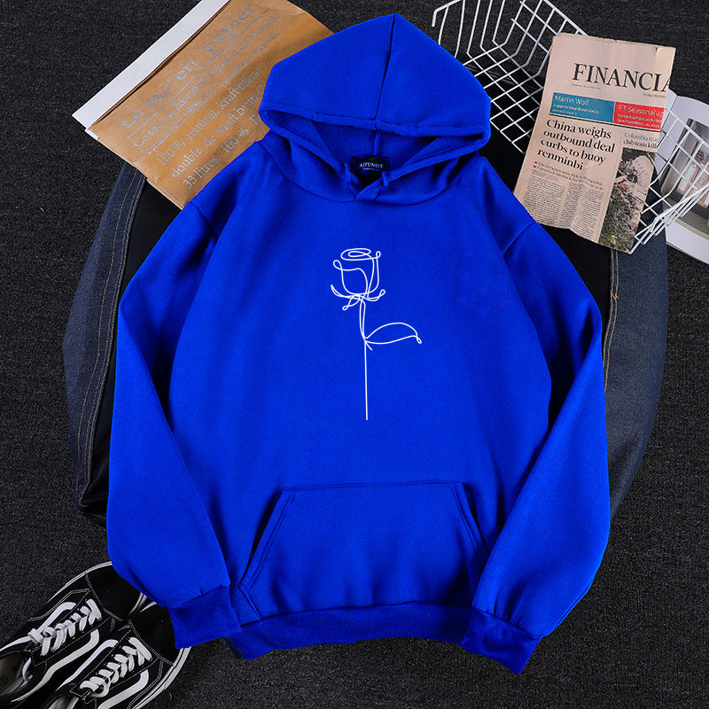 Unisex nan Kapuzenpullover mit minimalistischer Rosenlinien-Illustration, Kängurutasche und angerautem Innenfutter Drune