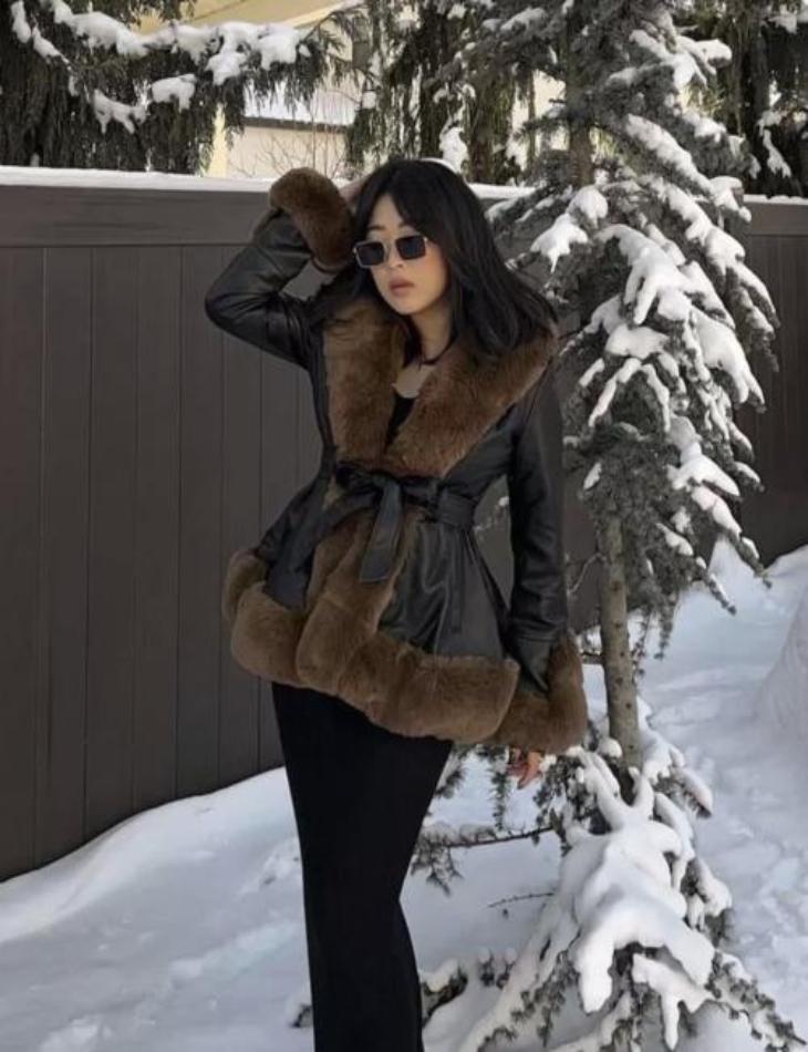 Drune | Damen Winterjacke mit Kunstfell und Gürtel