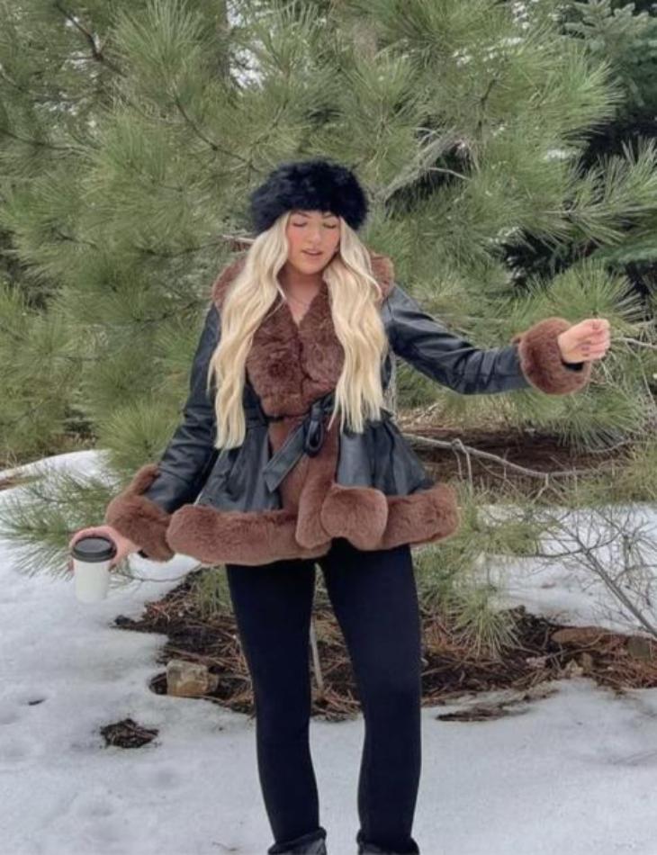 Drune | Damen Winterjacke mit Kunstfell und Gürtel