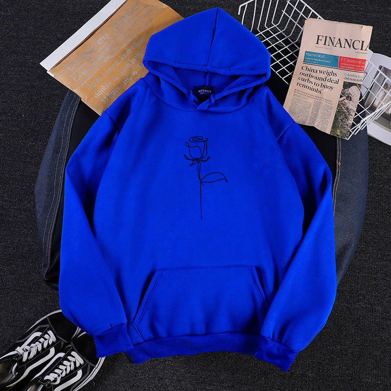 Unisex nan Kapuzenpullover mit minimalistischer Rosenlinien-Illustration, Kängurutasche und angerautem Innenfutter Drune