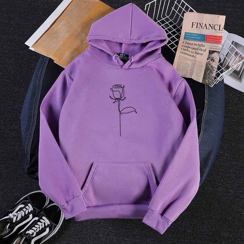 Unisex nan Kapuzenpullover mit minimalistischer Rosenlinien-Illustration, Kängurutasche und angerautem Innenfutter Drune