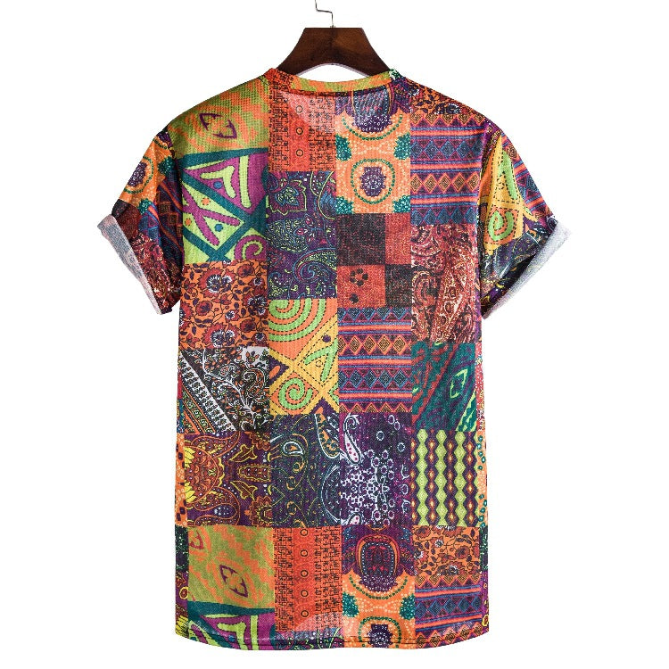 Herren Kurzarmhemd mit buntem Patchwork-Design und lässiger Passform Drune