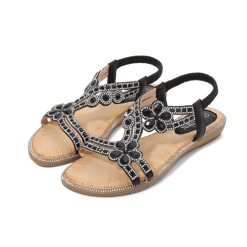 Damen Sandalen im Boho-Stil mit glitzernden Applikationen Drune