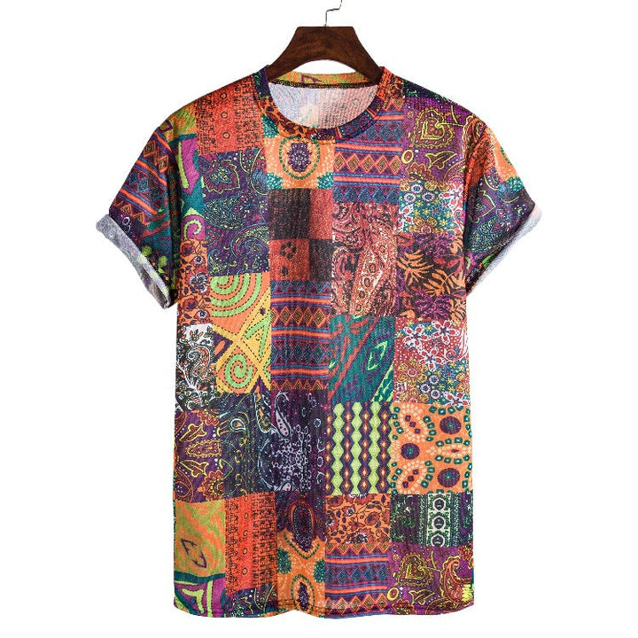 Herren Kurzarmhemd mit buntem Patchwork-Design und lässiger Passform Drune
