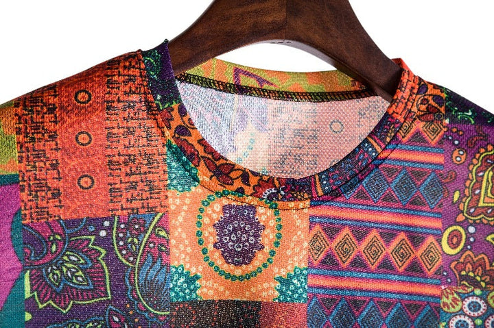 Herren Kurzarmhemd mit buntem Patchwork-Design und lässiger Passform Drune