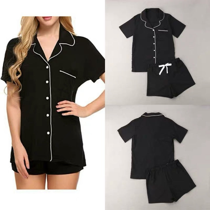 Damen nan zweiteiliges Shorty-Pyjama-Set aus Viskosejersey mit Paspelkragen und Tunnelzugbund Drune
