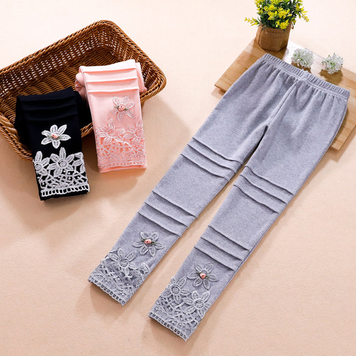 Mädchen modische Leggings mit floralem Spitzenbesatz Drune