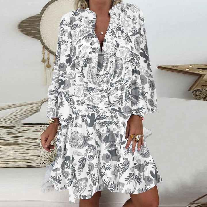 Damen nan A-Linien-Tunika-Minikleid mit V-Ausschnitt, stufigem Volant und Boho-Bandana-Print Drune