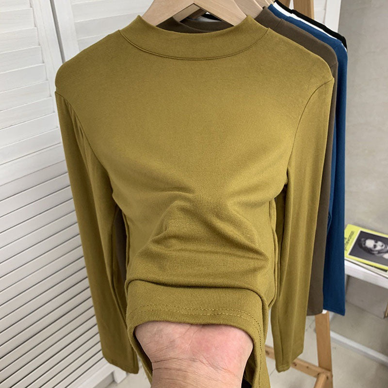 Dünnes Langarm-Strickshirt mit Stehkragen