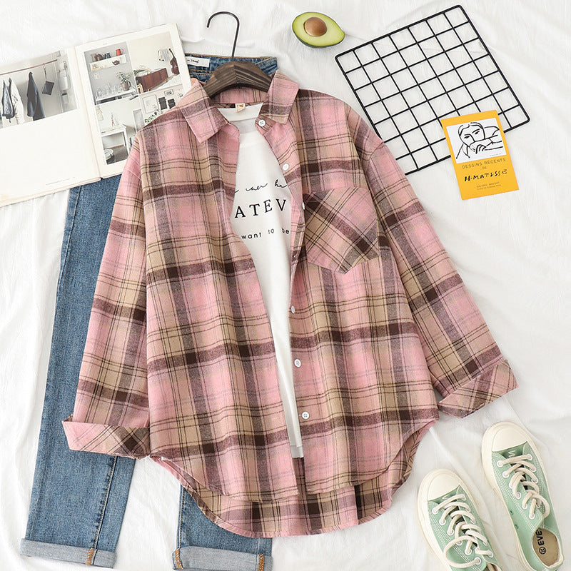 Unisex nan karierte Flanell-Hemdjacke im Oversize-Schnitt mit Brusttasche Drune